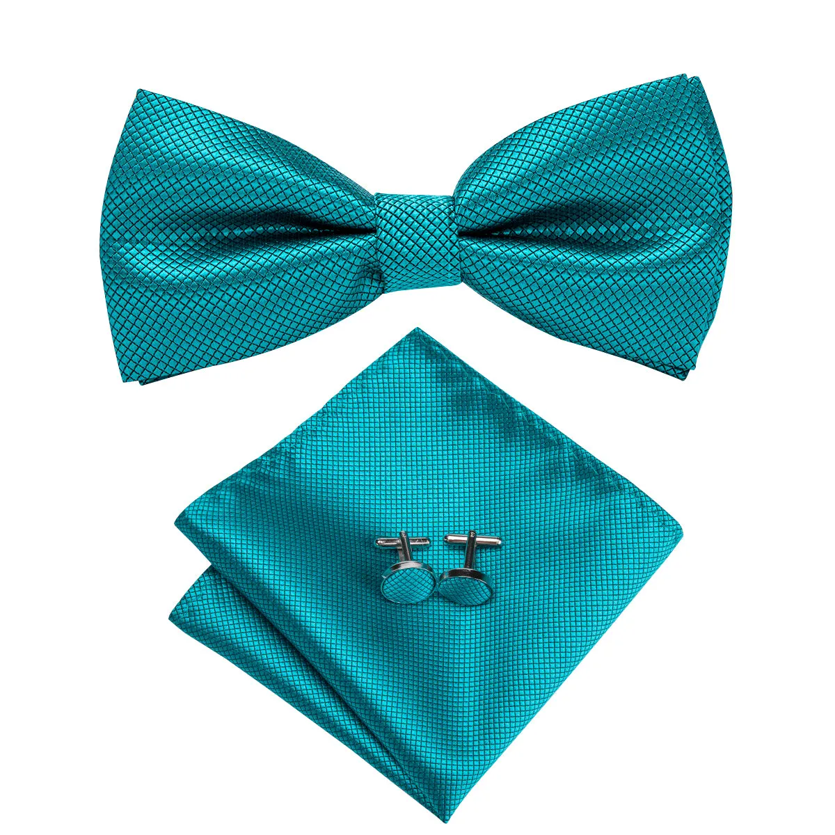 Ties2you Blue Tie Teal Green Solid Pre-Bow Tie Hanky Cufflinks Set sold by Ties2You product image thumbnail 2