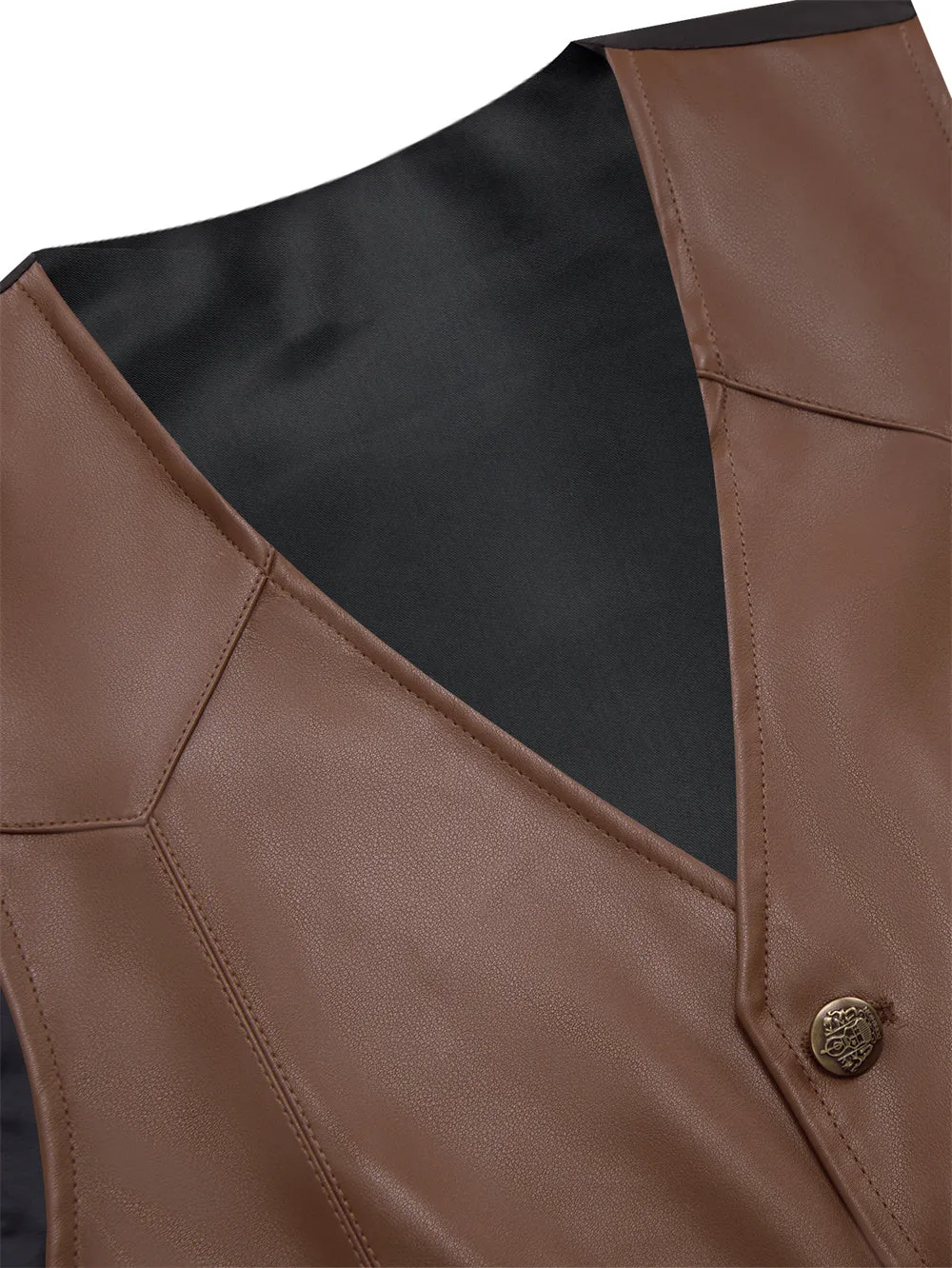 Ties2you Vest Brown Solid Men's V-neck Leather Vest sold by Ties2You product image thumbnail 4