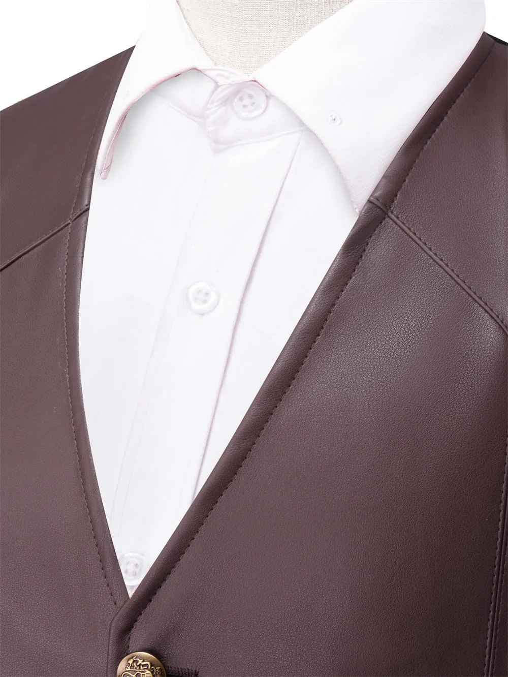 Ties2you Vest Dark Brown Solid Men's V-neck Leather Vest sold by Ties2You product image thumbnail 3