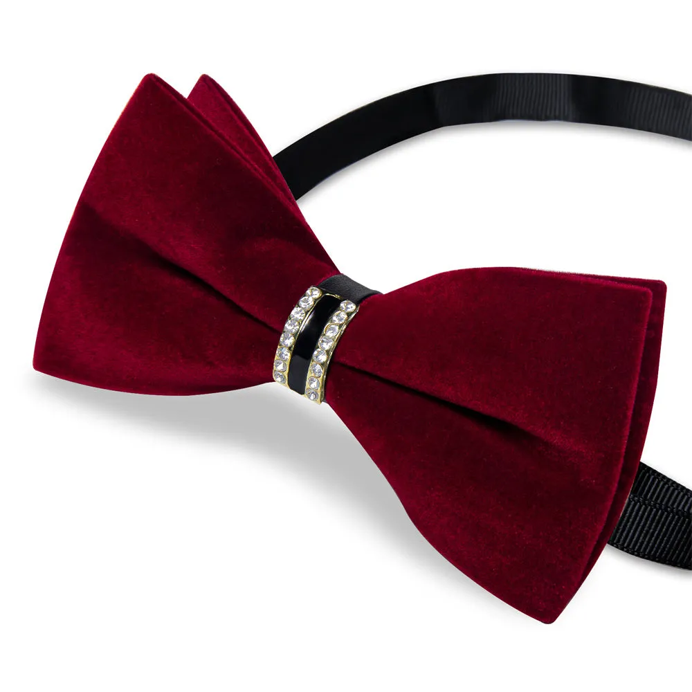 Ties2you Burgundy Solid Pre-tied Velvet Bow Tie Hanky Cufflinks Set sold by Ties2You product image thumbnail 4