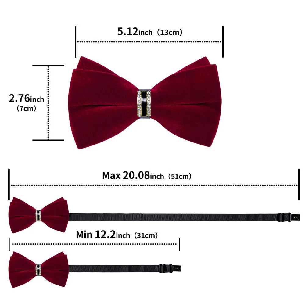 Ties2you Burgundy Solid Pre-tied Velvet Bow Tie Hanky Cufflinks Set sold by Ties2You product image thumbnail 5