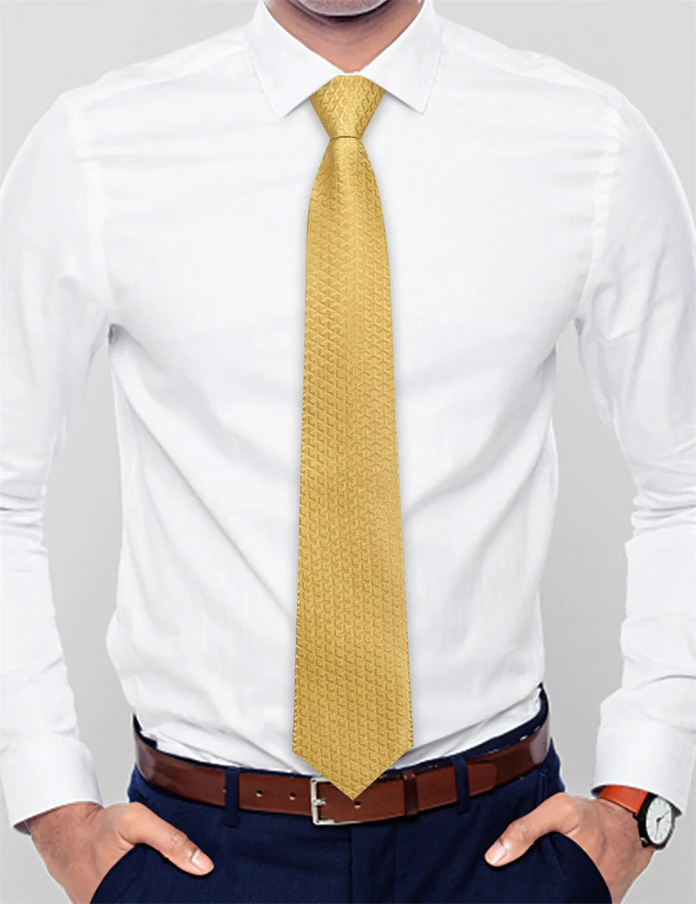 Ties2you Golden Geometric Lazy Mens Business Easy-pull Silk Tie Pocket Square Cufflinks Set sold by Ties2You product image thumbnail 3