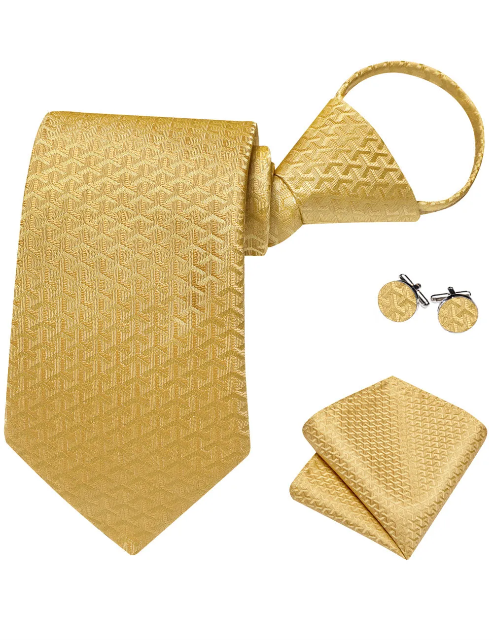 Ties2you Golden Geometric Lazy Mens Business Easy-pull Silk Tie Pocket Square Cufflinks Set sold by Ties2You product image thumbnail 4