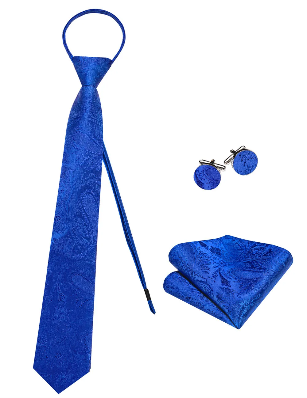 Ties2you Sapphire Blue Paisley Lazy Mens Business Easy-pull Silk Tie Pocket Square Cufflinks Set sold by Ties2You product image thumbnail 4