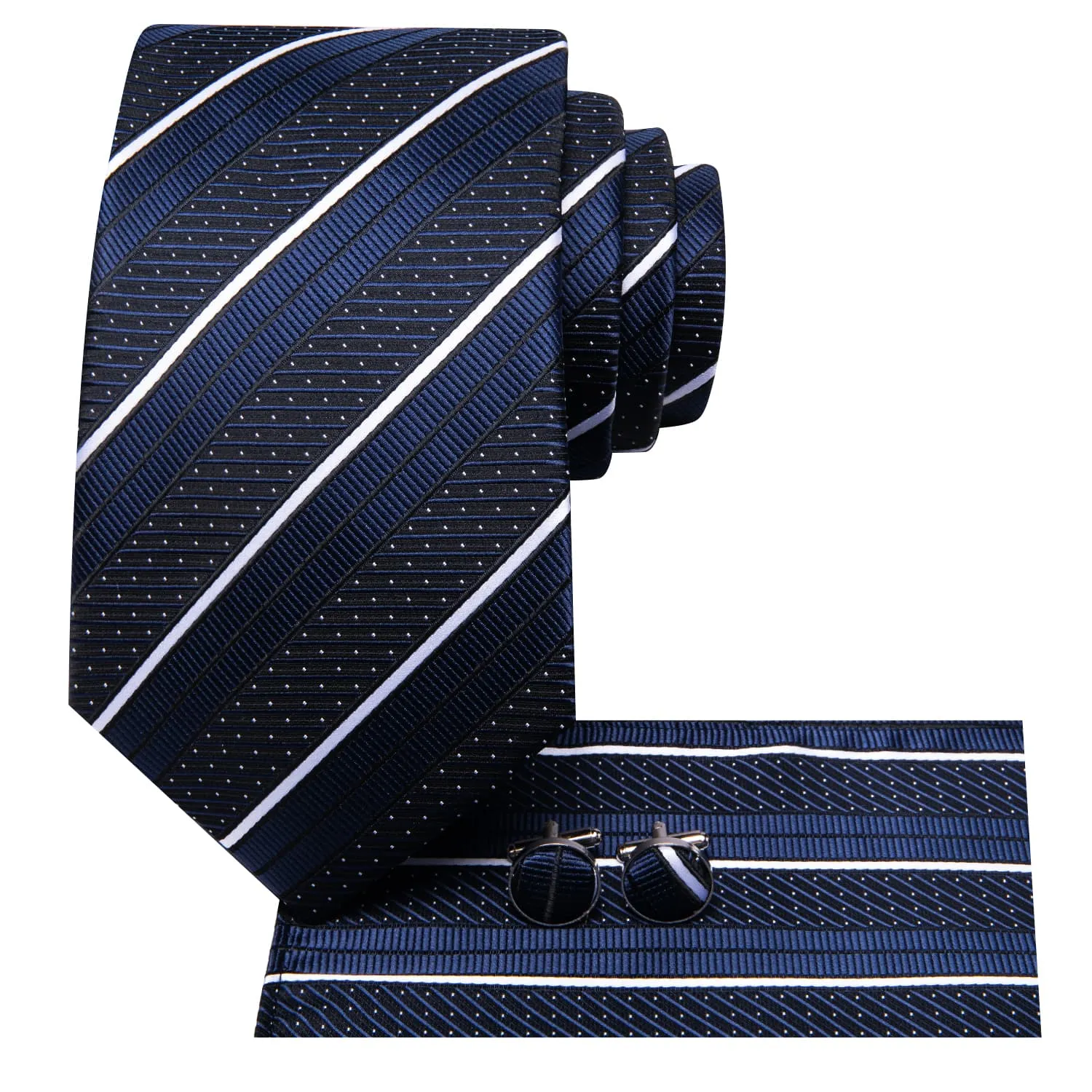 Ties2you Extra Long Tie Navy Blue Striped 70 Inches Silk Mens Dress Tie Set for Business sold by Ties2You product image thumbnail 3