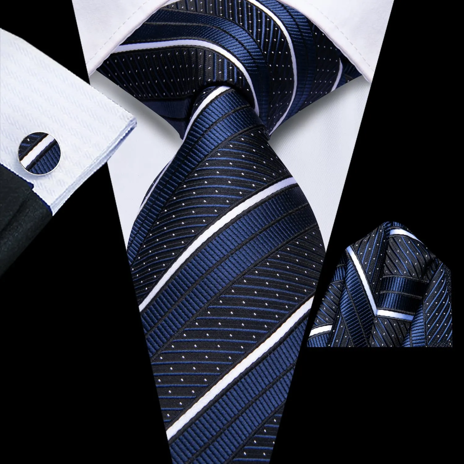 Ties2you Extra Long Tie Navy Blue Striped 70 Inches Silk Mens Dress Tie Set for Business sold by Ties2You