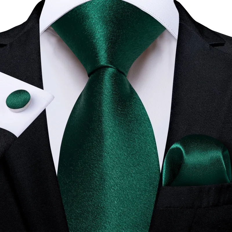 Ties2you Tie Top Business Solid Pine Green Silk Mens Tie Handkerchief Cufflinks Set for Formal sold by Ties2You