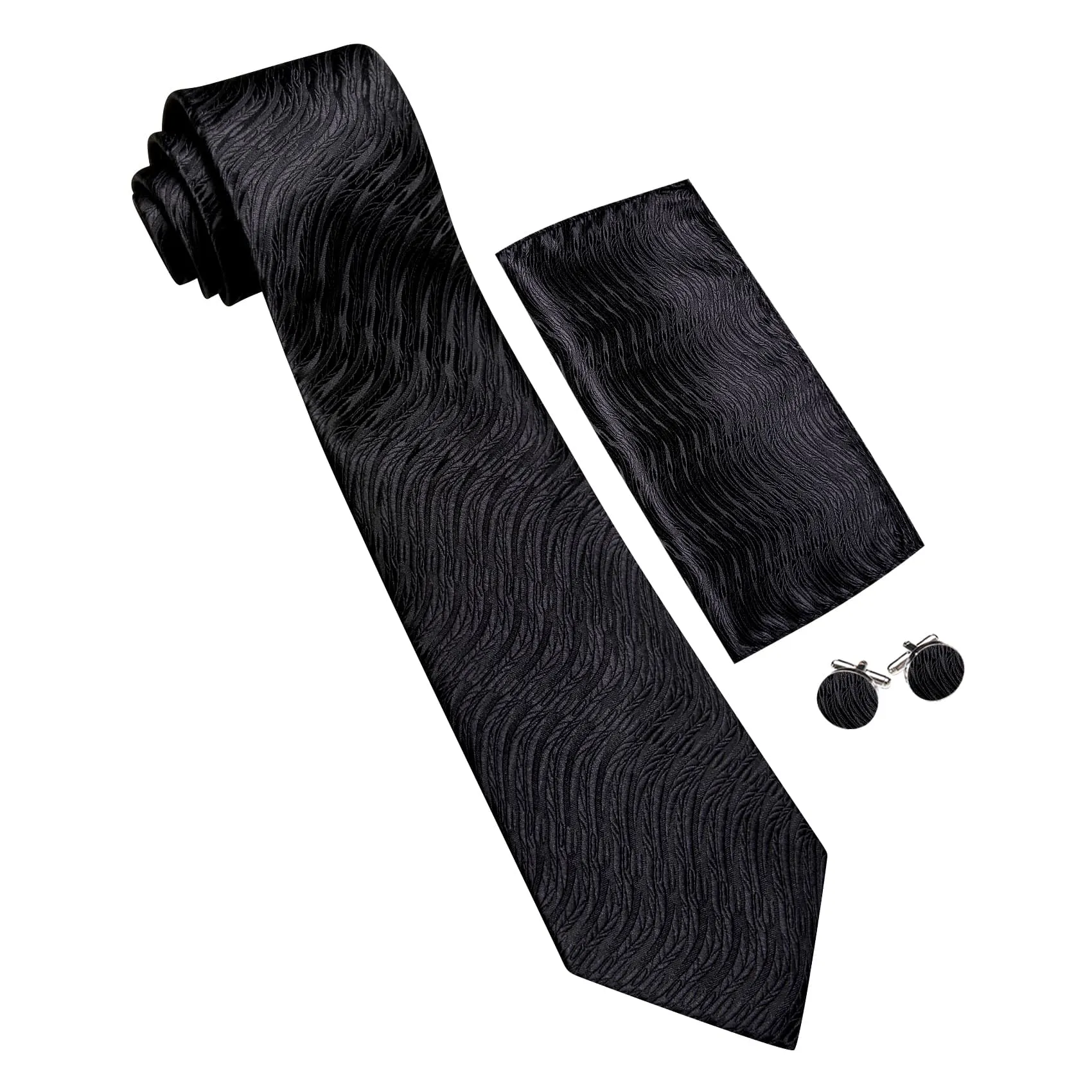 Ties2you Silk Tie Classic Black Novelty Irregular Waves Men's Tie Set sold by Ties2You product image thumbnail 4