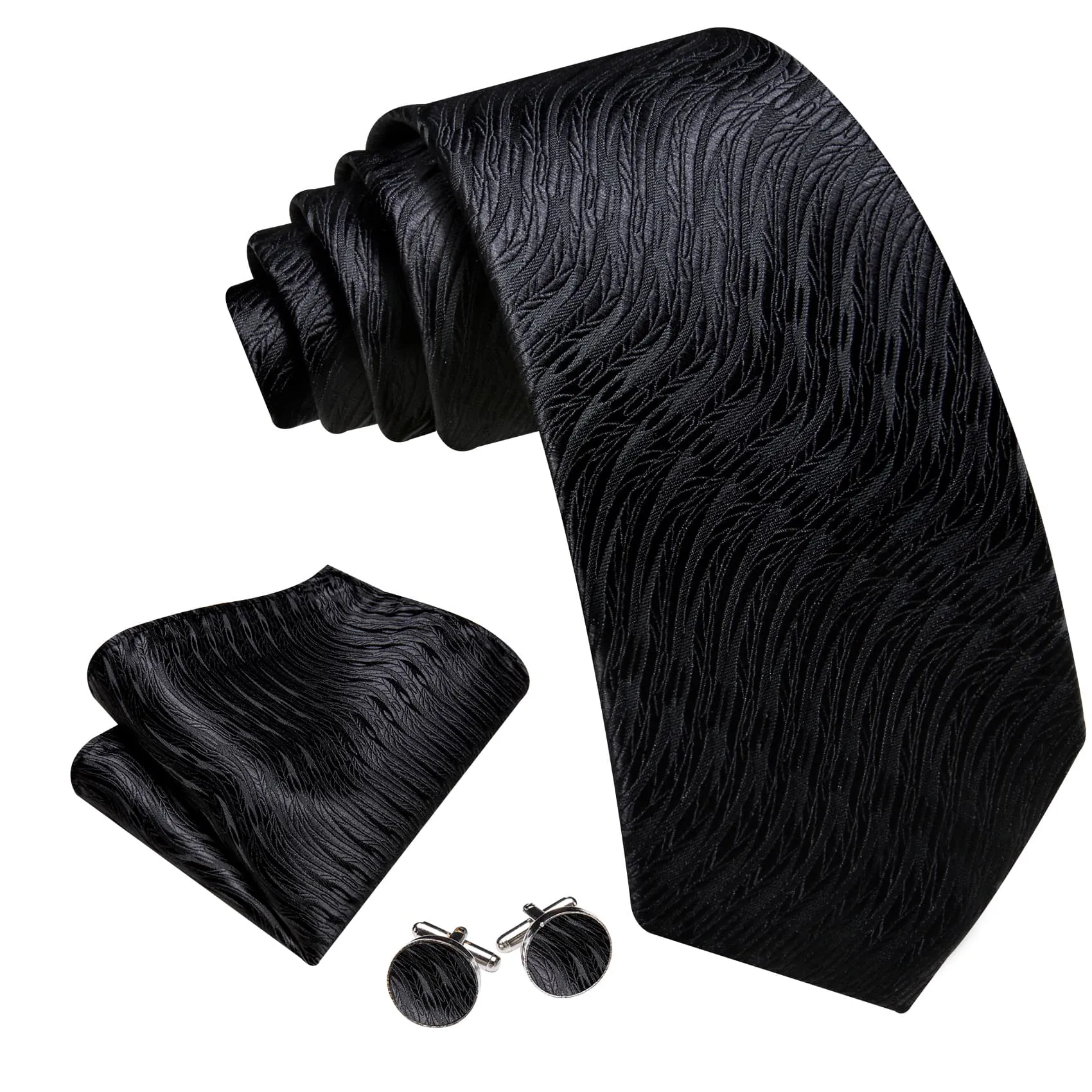 Ties2you Silk Tie Classic Black Novelty Irregular Waves Men's Tie Set sold by Ties2You product image thumbnail 2