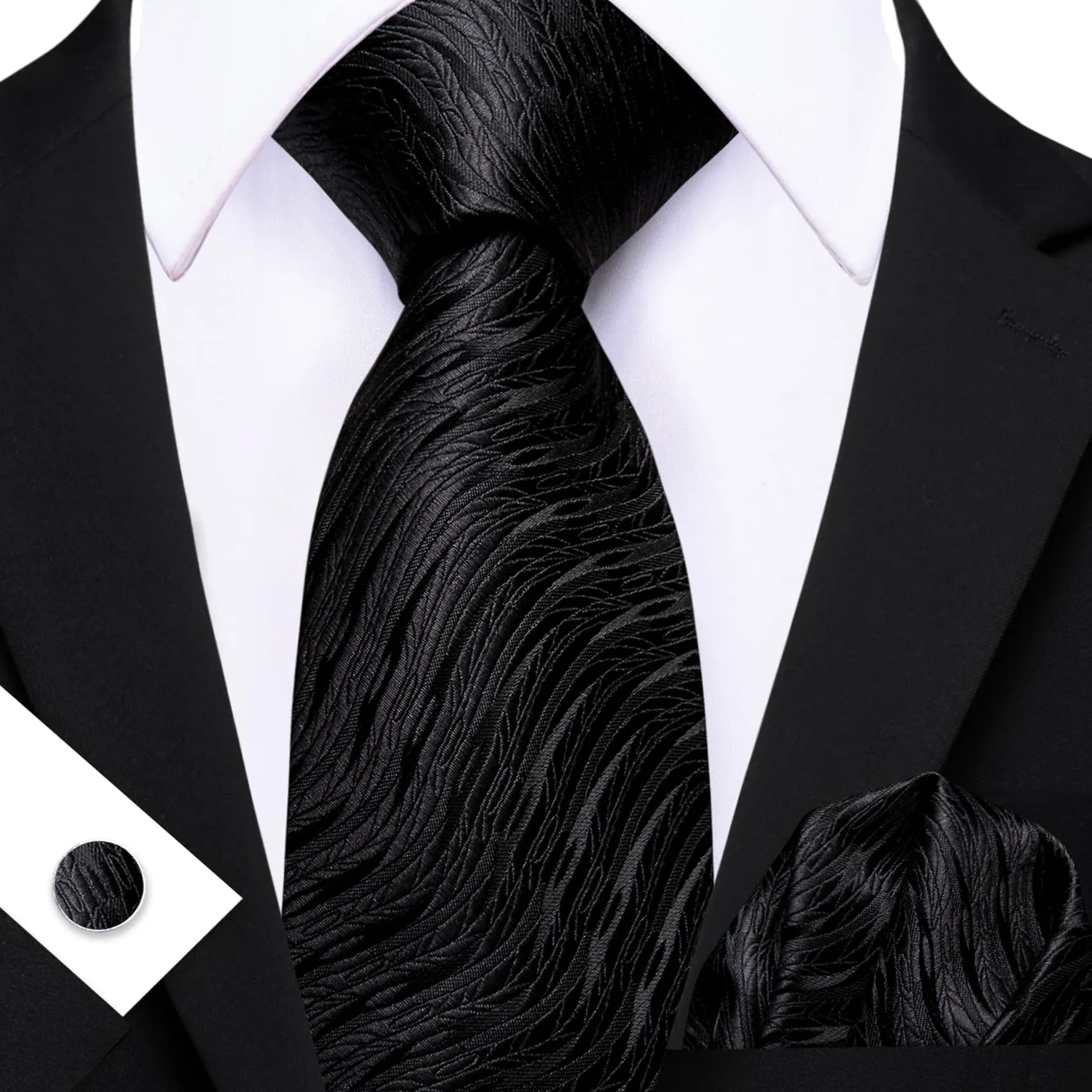 Ties2you Silk Tie Classic Black Novelty Irregular Waves Men's Tie Set sold by Ties2You product image thumbnail 3