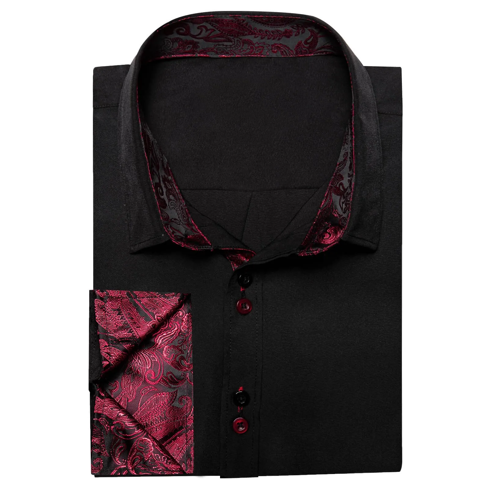 Ties2you Men's Shirt Black Solid Red Paisley Splicing Silk Dress Shirt sold by Ties2You product image thumbnail 4
