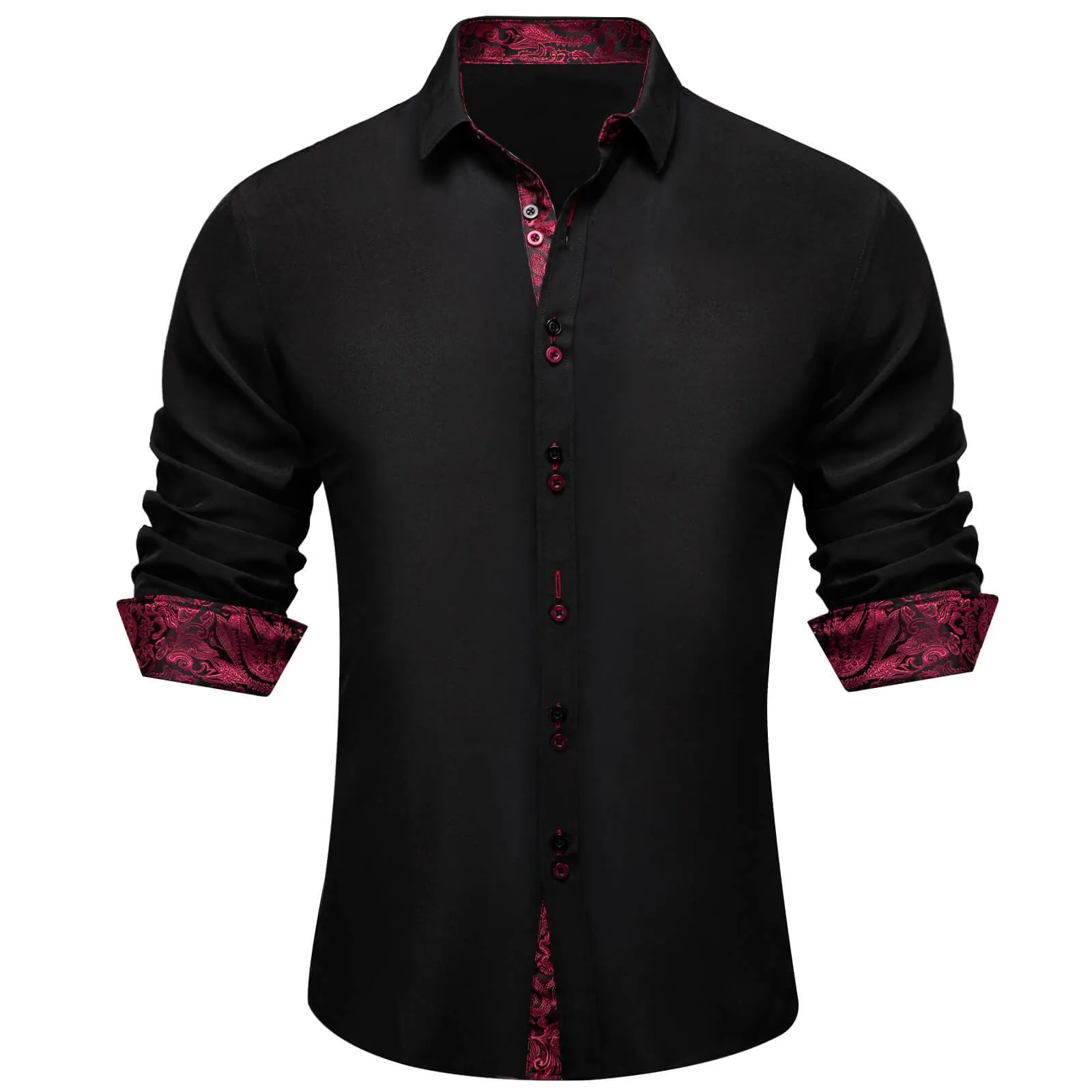 Ties2you Men's Shirt Black Solid Red Paisley Splicing Silk Dress Shirt sold by Ties2You