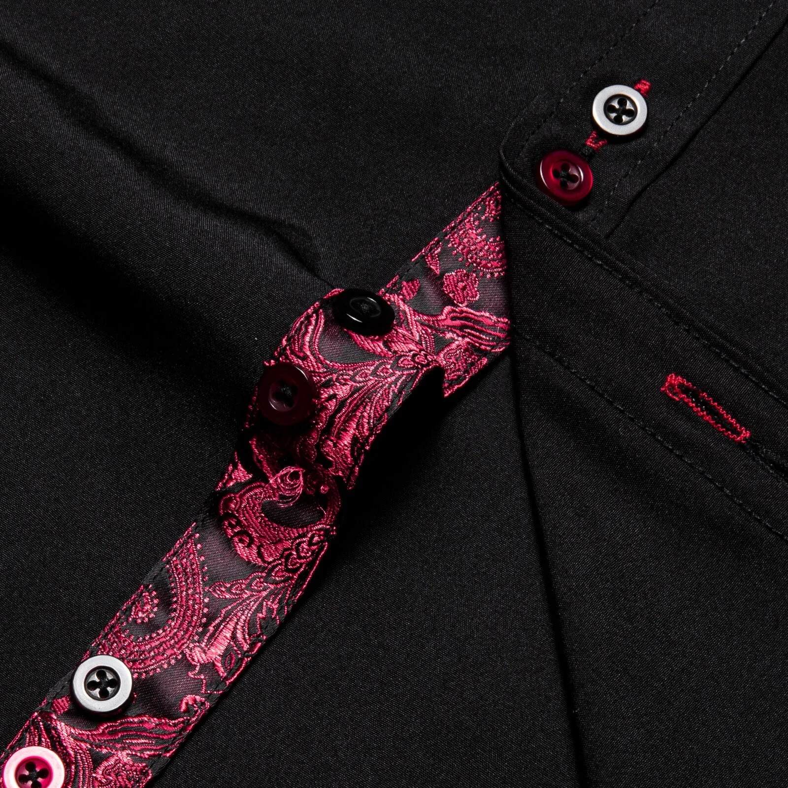 Ties2you Men's Shirt Black Solid Red Paisley Splicing Silk Dress Shirt sold by Ties2You product image thumbnail 5