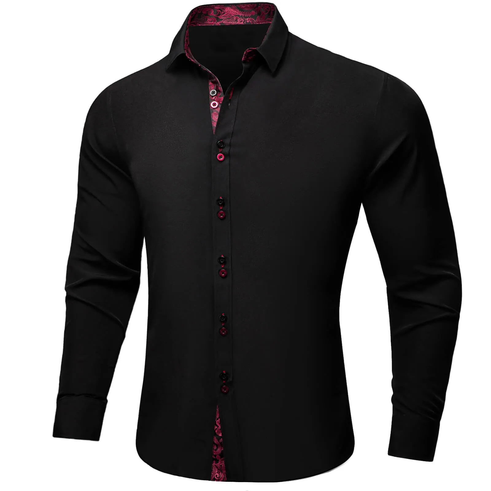 Ties2you Men's Shirt Black Solid Red Paisley Splicing Silk Dress Shirt sold by Ties2You product image thumbnail 2