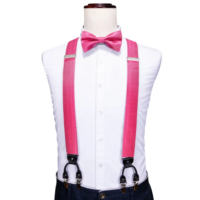 Pink Novelty Woven Y Back Brace Clip-on Men's Suspender with Bow Tie Set sold by Ties2You