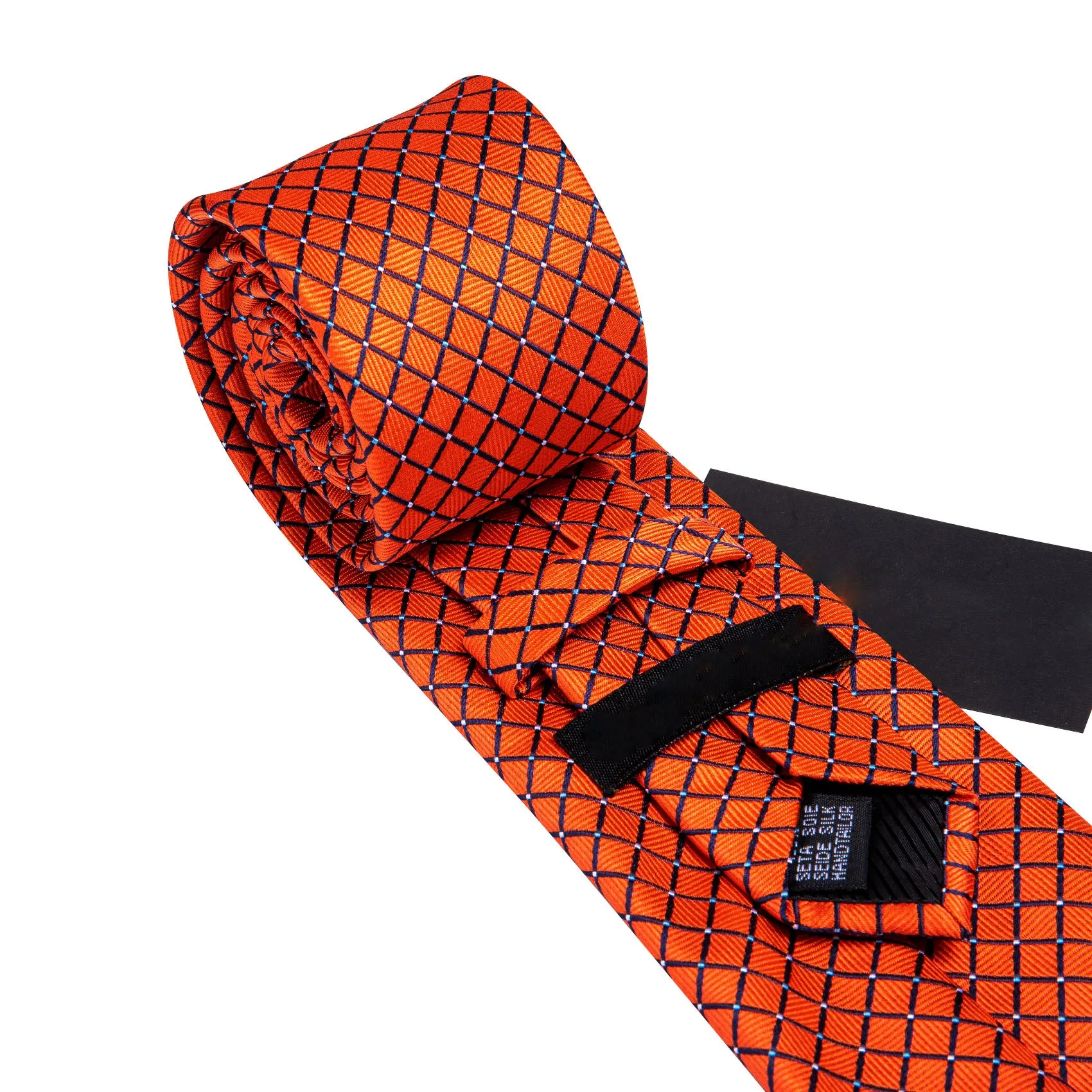 Orange Plaid Men's Tie Pocket Square Cufflinks Set sold by Ties2You product image thumbnail 5