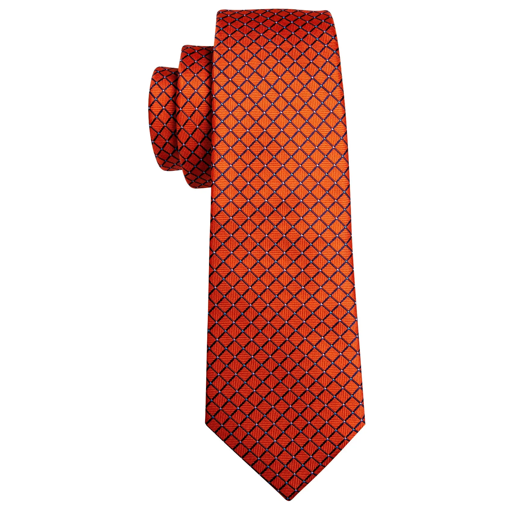 Orange Plaid Men's Tie Pocket Square Cufflinks Set sold by Ties2You product image thumbnail 3
