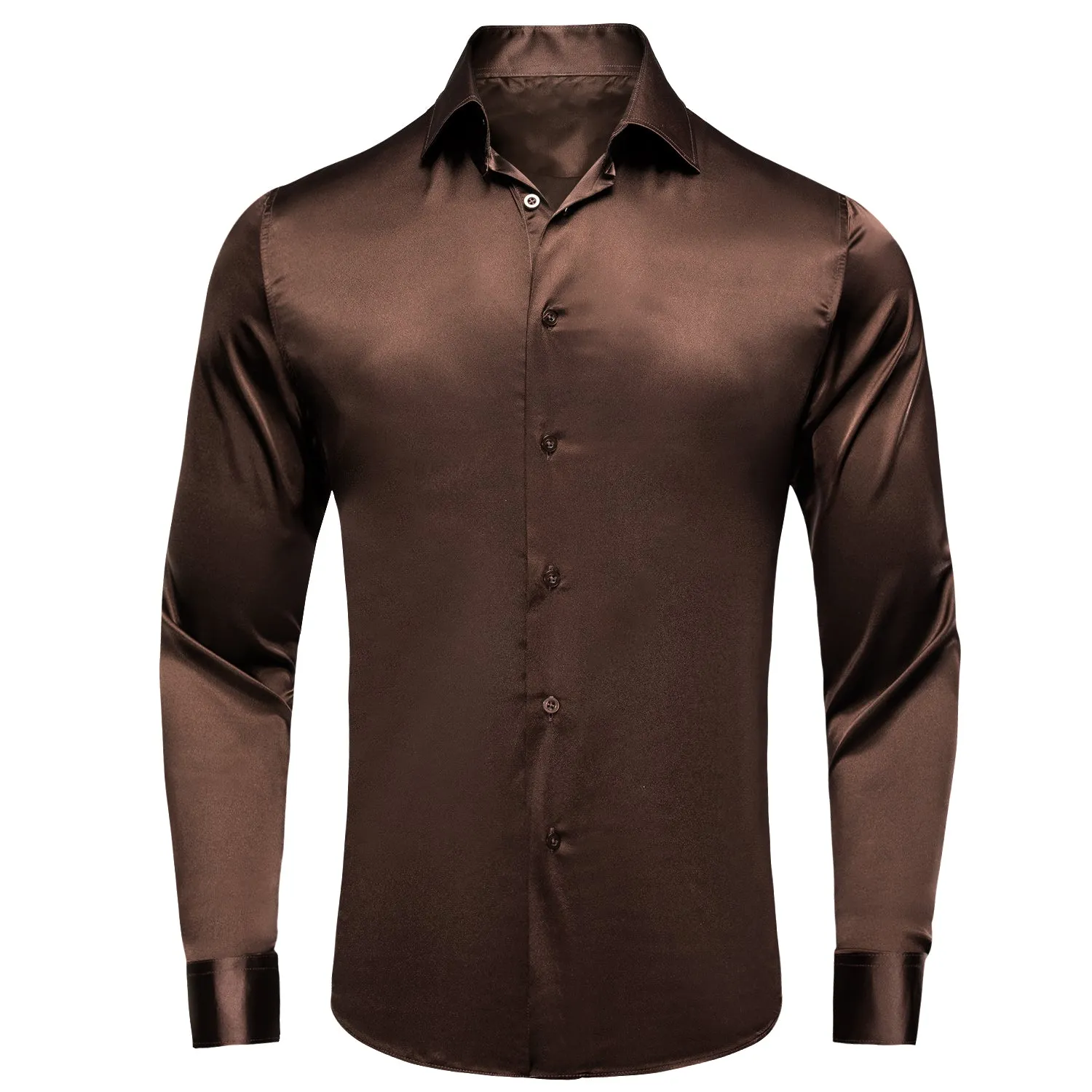 Deep Brown Solid Satin Men's Long Sleeve Shirt sold by Ties2You product image thumbnail 2