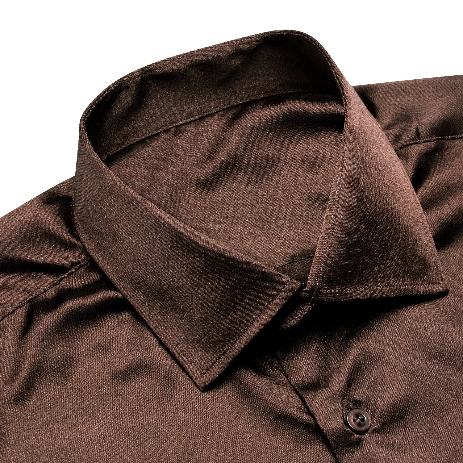 Deep Brown Solid Satin Men's Long Sleeve Shirt sold by Ties2You product image thumbnail 4