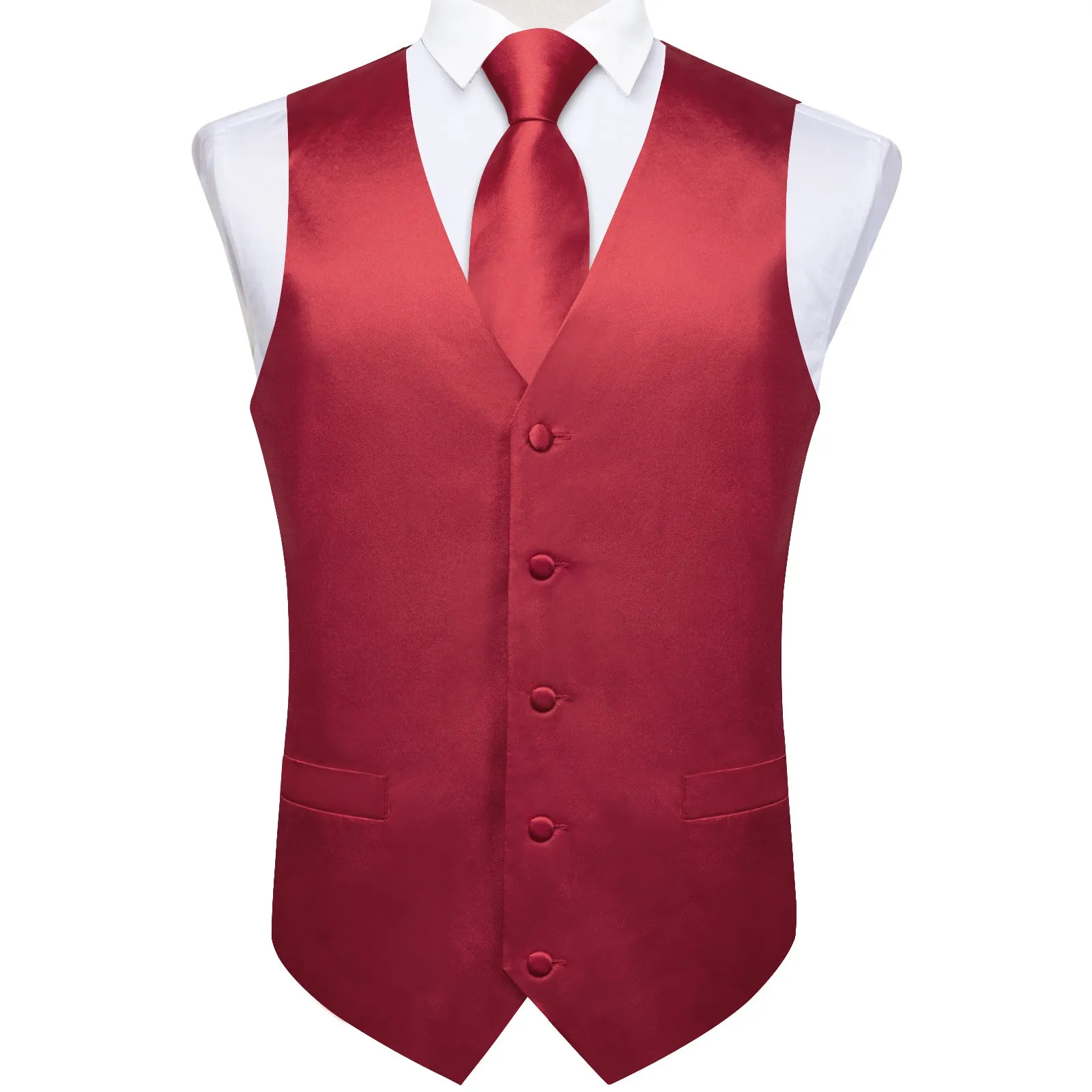 Dark Red Solid Satin Men's Vest Tie Set sold by Ties2You product image thumbnail 5