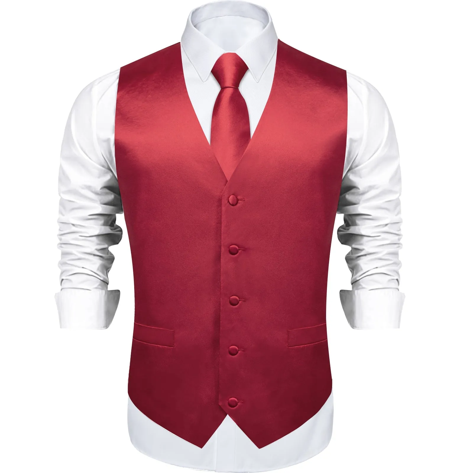 Dark Red Solid Satin Men's Vest Tie Set sold by Ties2You product image thumbnail 4