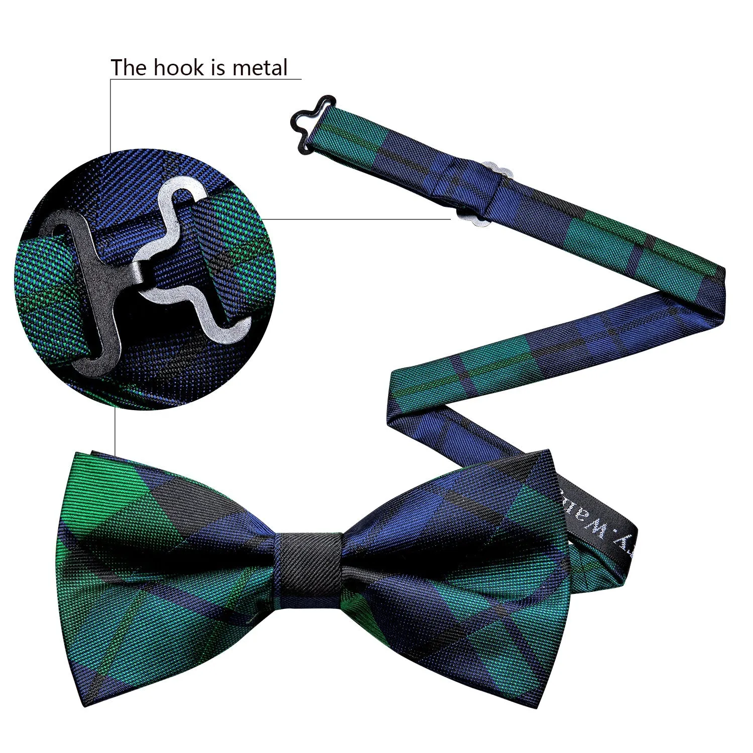 Green Blue Plaid Pre-tied Silk Bow Tie Pocket Square Cufflinks Set sold by Ties2You product image thumbnail 5