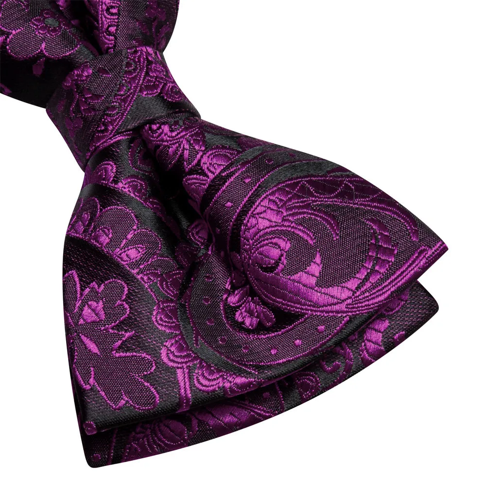 Ties2you Black Purple Paisley Pre-tied Bow Tie Hanky Cufflinks Set sold by Ties2You product image thumbnail 5