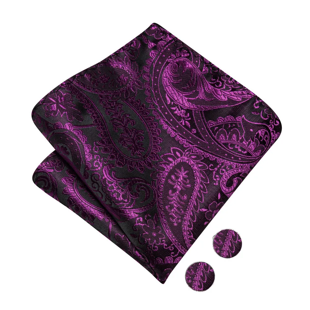 Ties2you Black Purple Paisley Pre-tied Bow Tie Hanky Cufflinks Set sold by Ties2You product image thumbnail 4