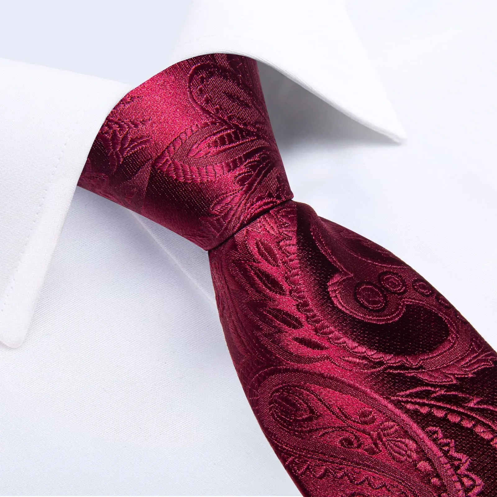 Ties2you Zipper Tie Burgundy Paisley Easy-pull Pre-tied Necktie Handkerchief Cufflinks Set sold by Ties2You product image thumbnail 5