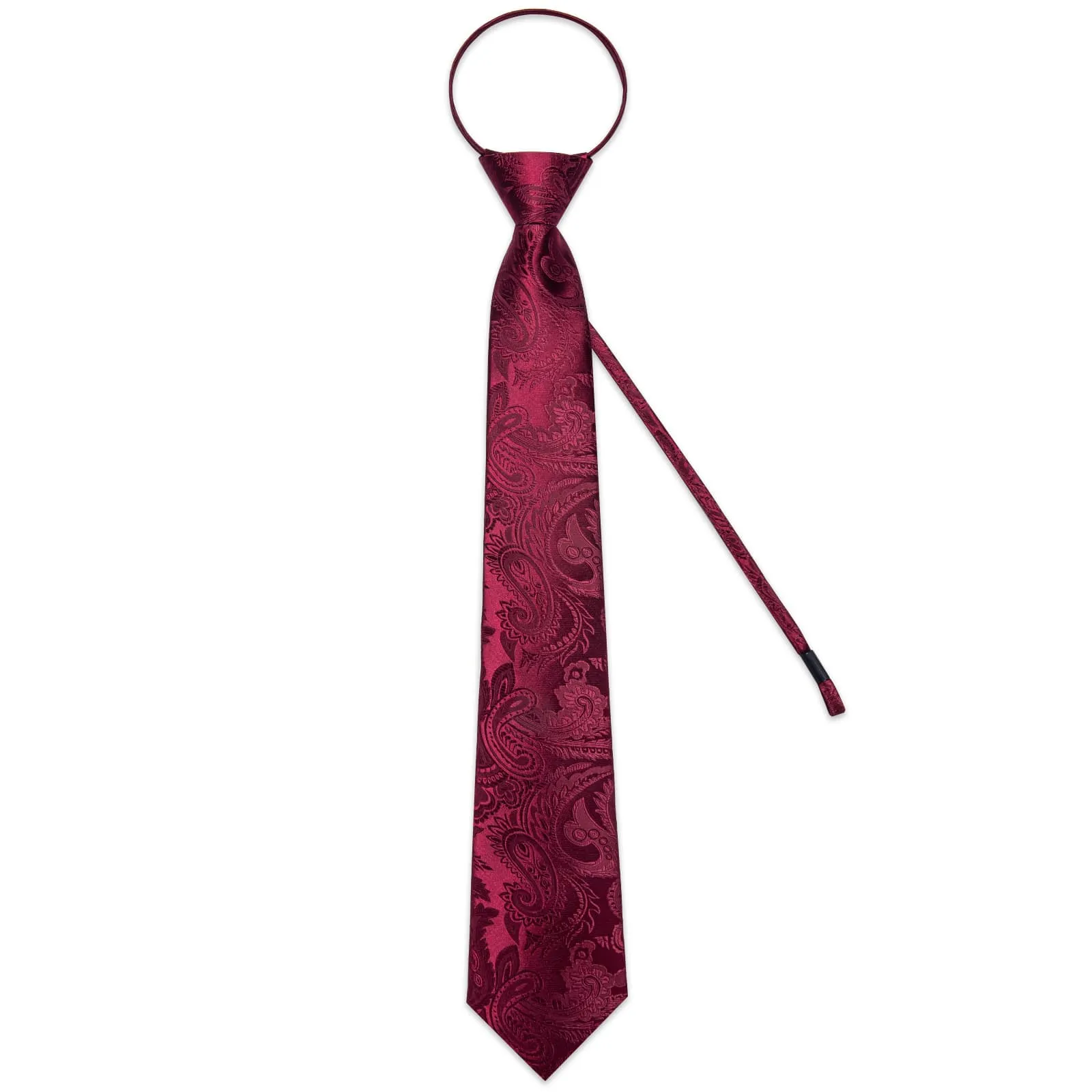 Ties2you Zipper Tie Burgundy Paisley Easy-pull Pre-tied Necktie Handkerchief Cufflinks Set sold by Ties2You product image thumbnail 3