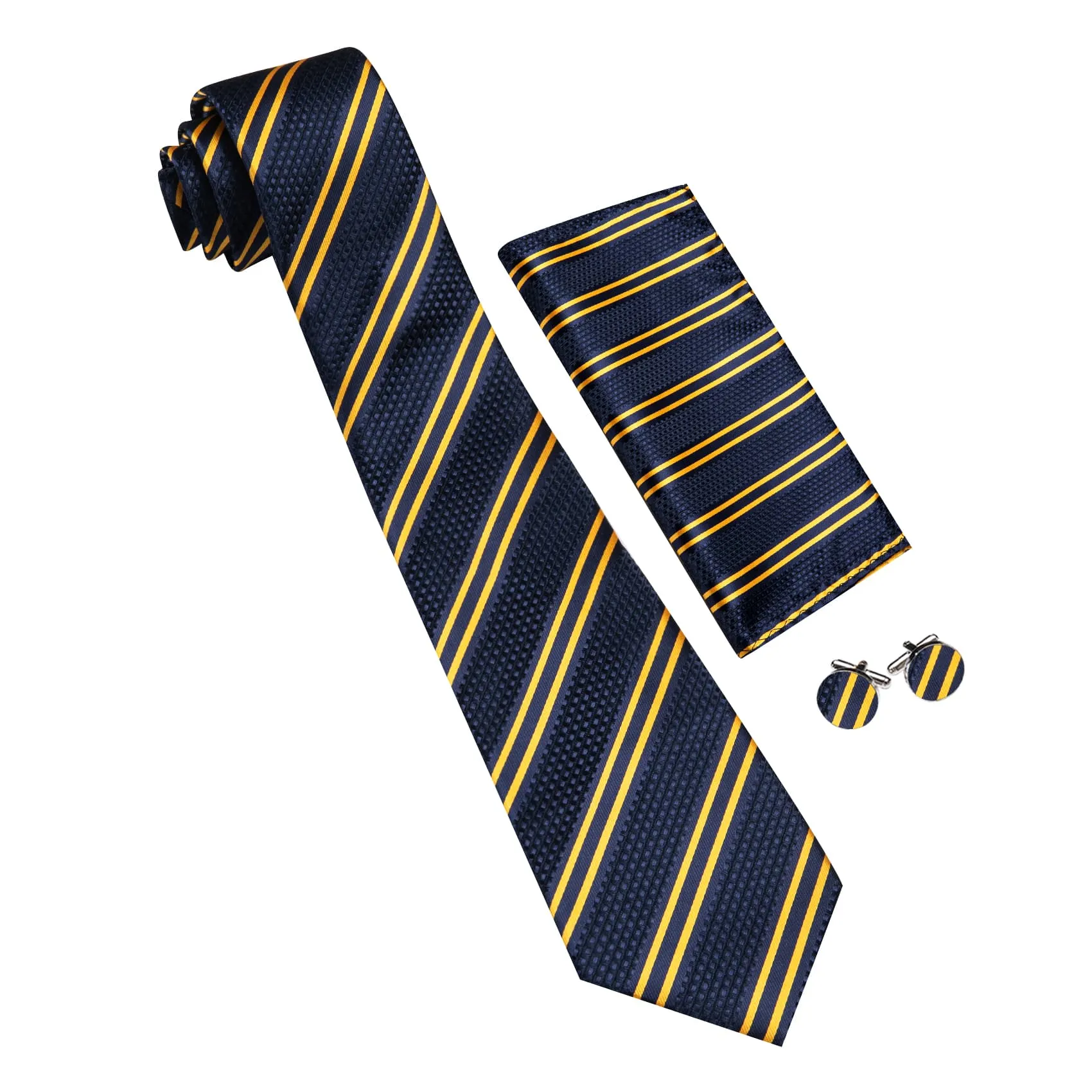 Ties2you Silk Tie Berry Blue Gold Striped Men's Tie Pocket Square Cufflinks Set sold by Ties2You product image thumbnail 4