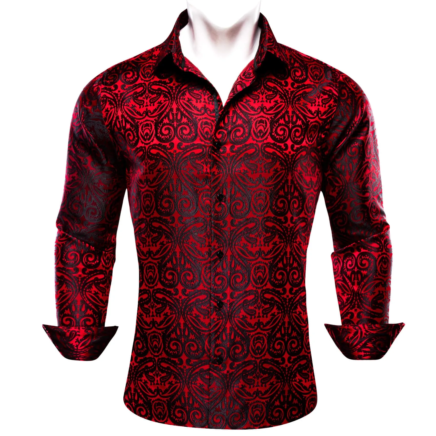 Ties2you Button Down Shirt Red Black Woven Paisley Silk Men's Shirt Classic sold by Ties2You