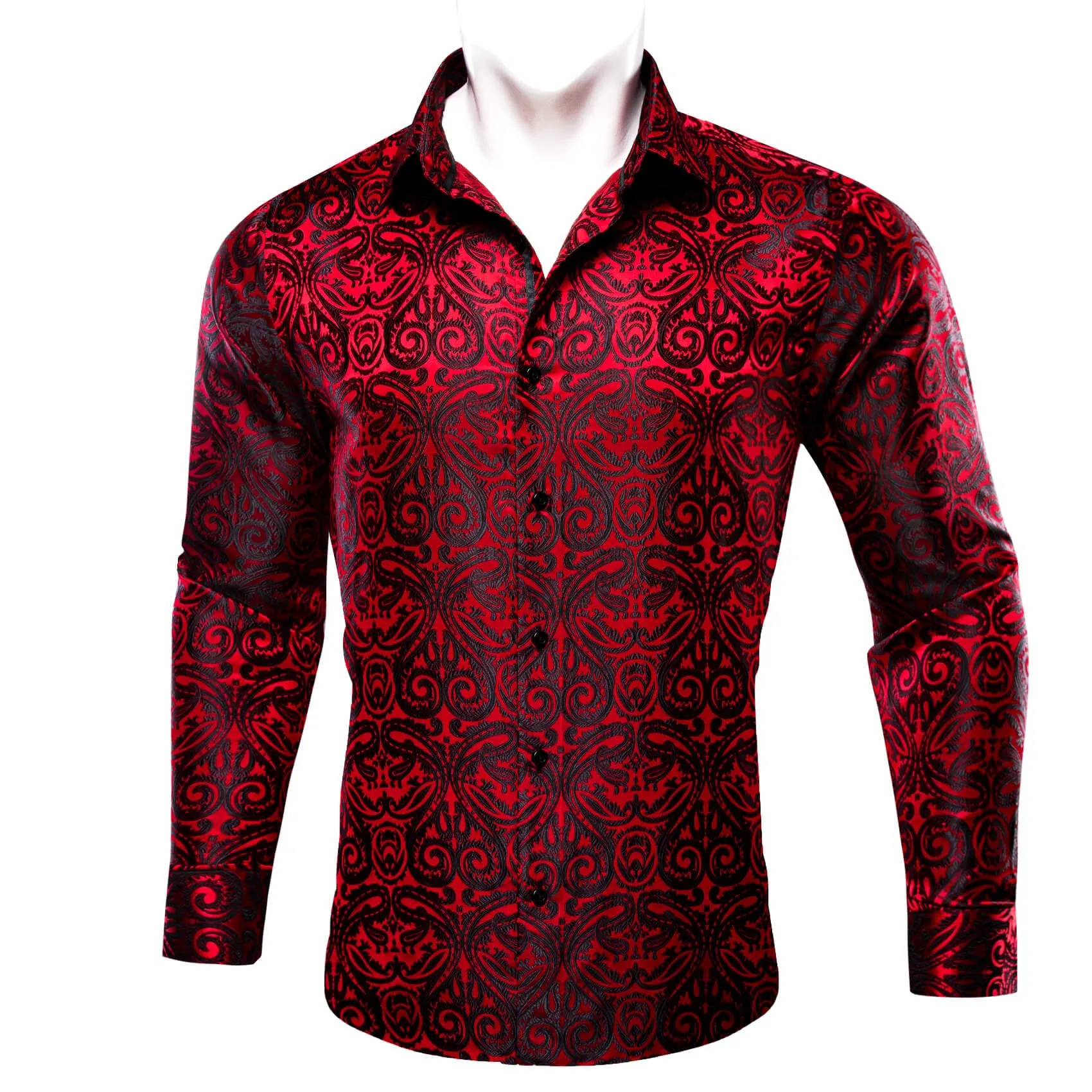 Ties2you Button Down Shirt Red Black Woven Paisley Silk Men's Shirt Classic sold by Ties2You product image thumbnail 2