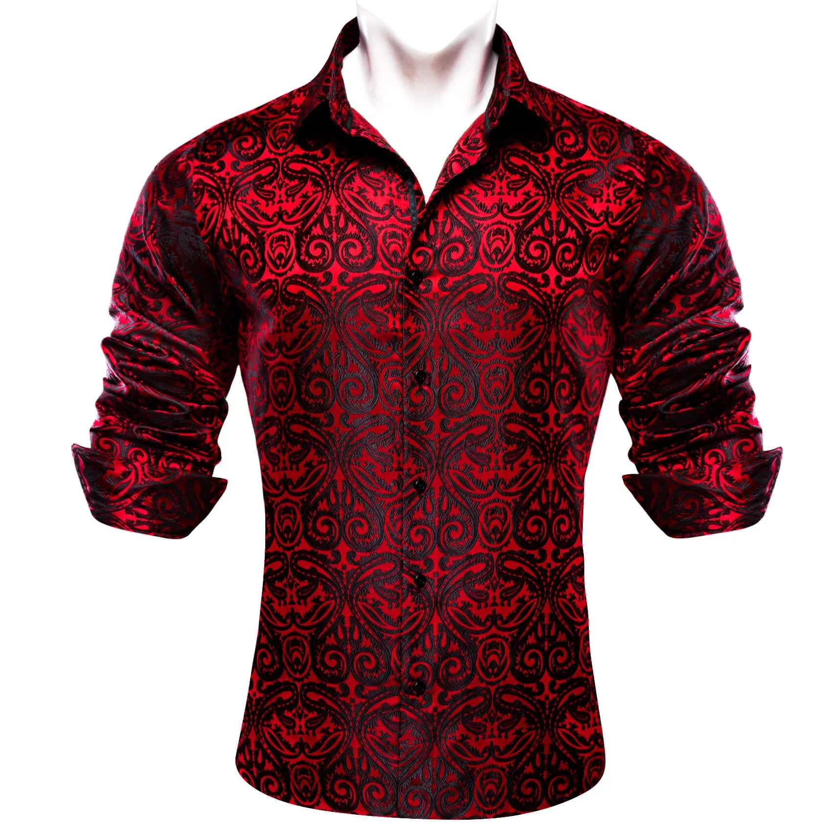 Ties2you Button Down Shirt Red Black Woven Paisley Silk Men's Shirt Classic sold by Ties2You product image thumbnail 3