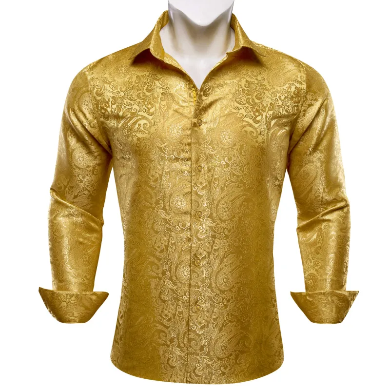 Ties2you Men's Shirt Golden Paisley Silk Long Sleeve Shirt sold by Ties2You