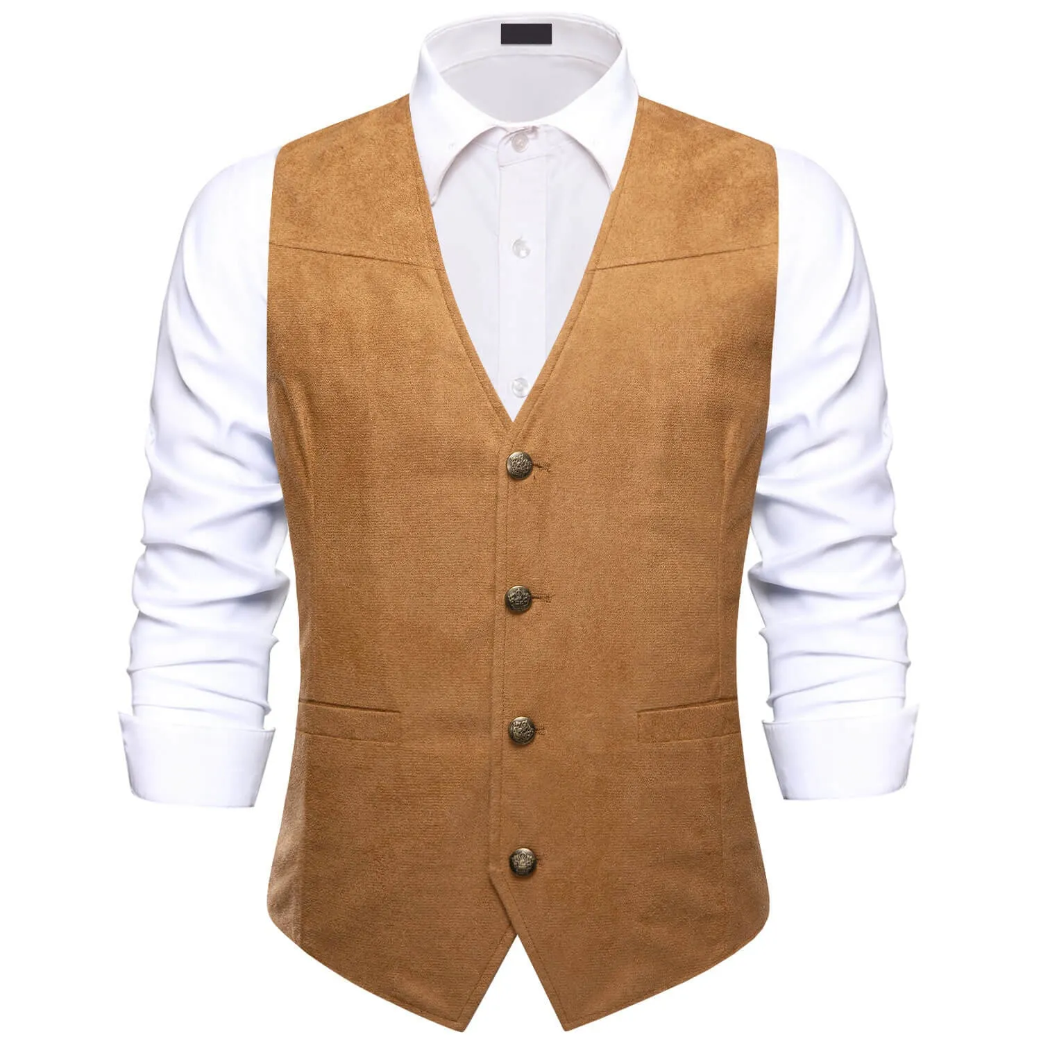 Ties2you Buttons Vest Men's Copper Brown Suede Leather Solid Single Waistcoat sold by Ties2You