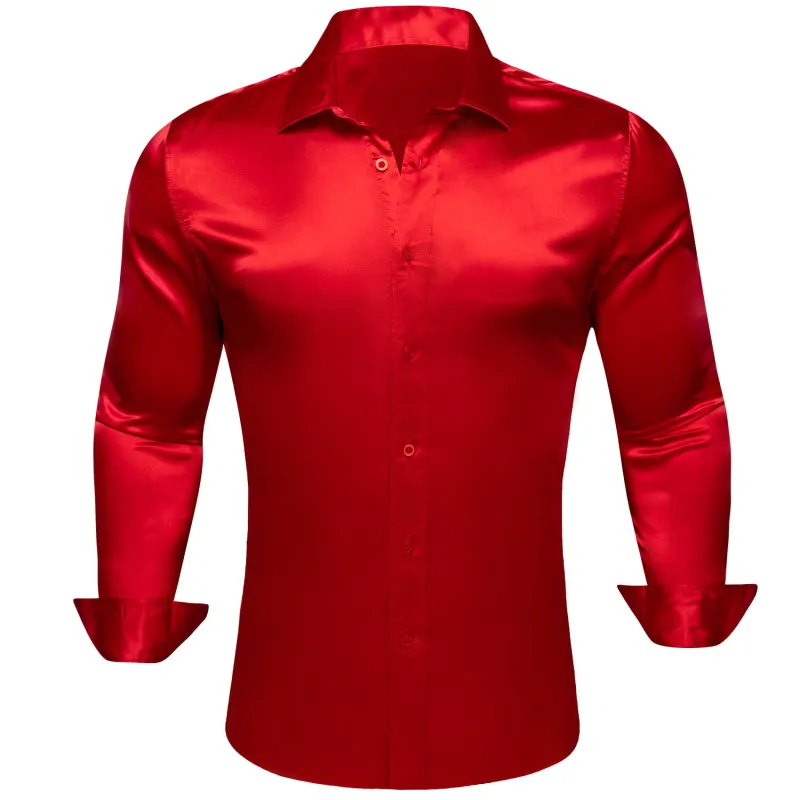 Ties2you Button Down Shirt Crimson Solid Silk Men's Long Sleeve Shirt sold by Ties2You