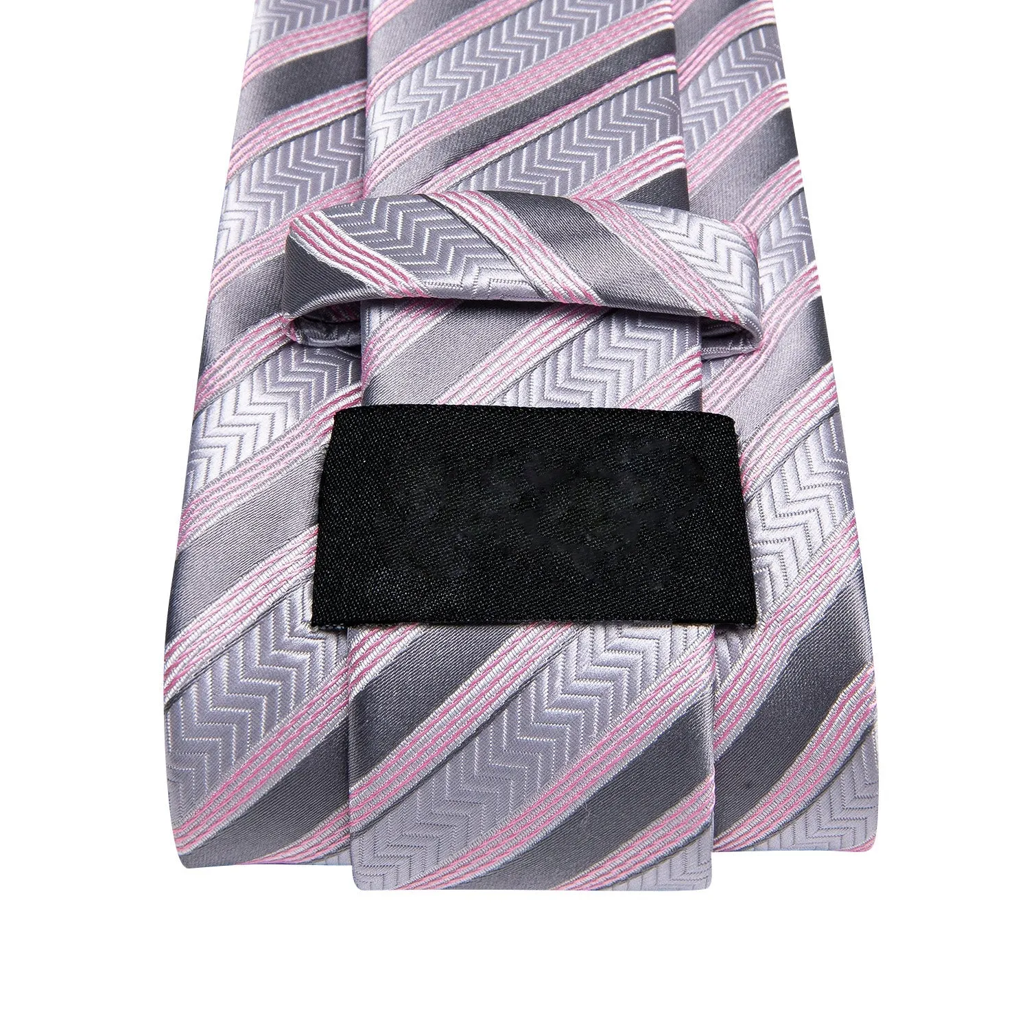 Grey Pink Striped Silk Men's Necktie Pocket Square Cufflinks Set sold by Ties2You product image thumbnail 4