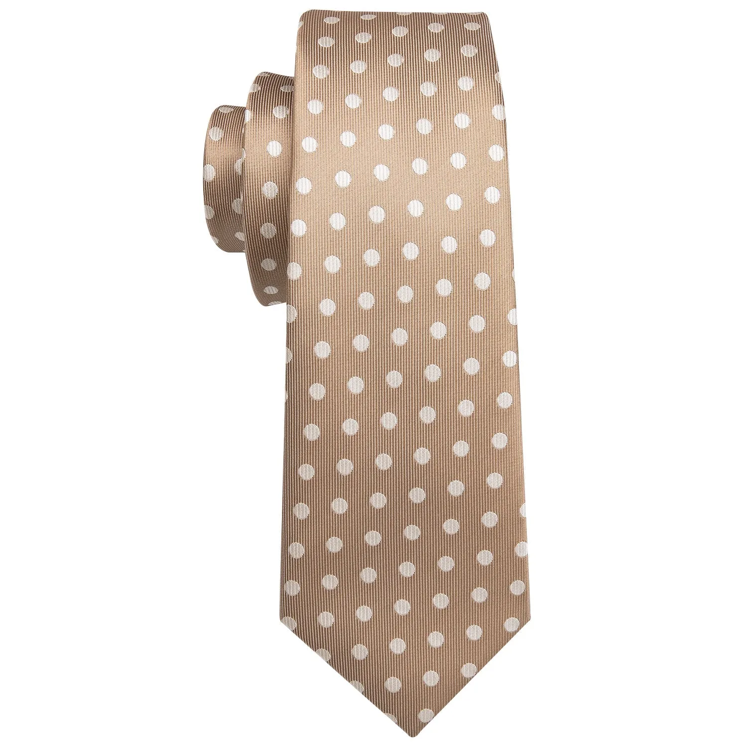 Ties2you Polka Dot Joker Tie Khaki White Polka Dot Silk Men's Tie Pocket Square Cufflinks Set for Suit sold by Ties2You product image thumbnail 3