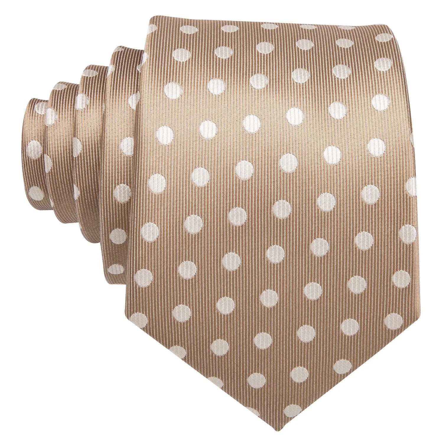 Ties2you Polka Dot Joker Tie Khaki White Polka Dot Silk Men's Tie Pocket Square Cufflinks Set for Suit sold by Ties2You product image thumbnail 4
