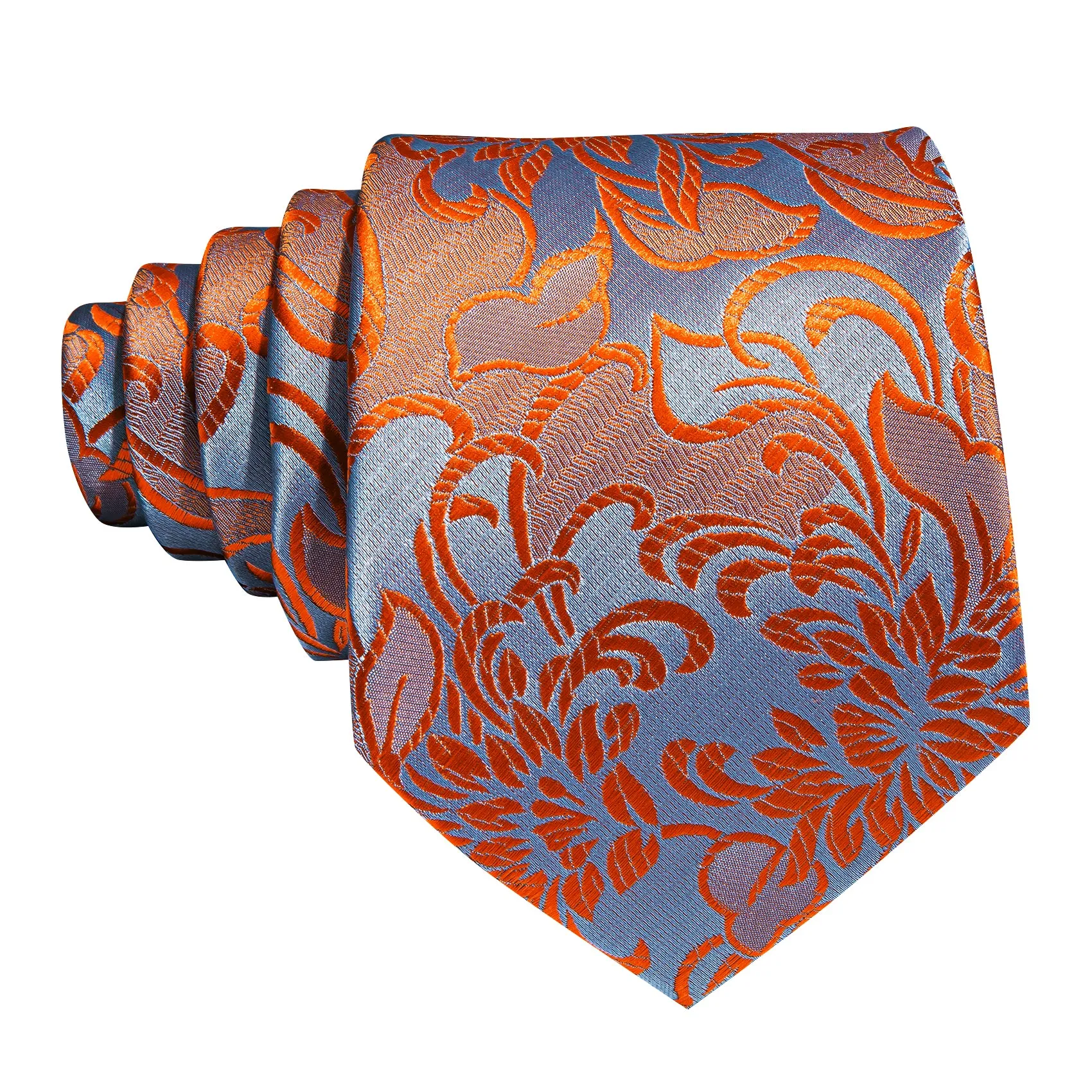 Orange Blue Floral Silk Tie Pocket Square Cufflinks Set sold by Ties2You product image thumbnail 5