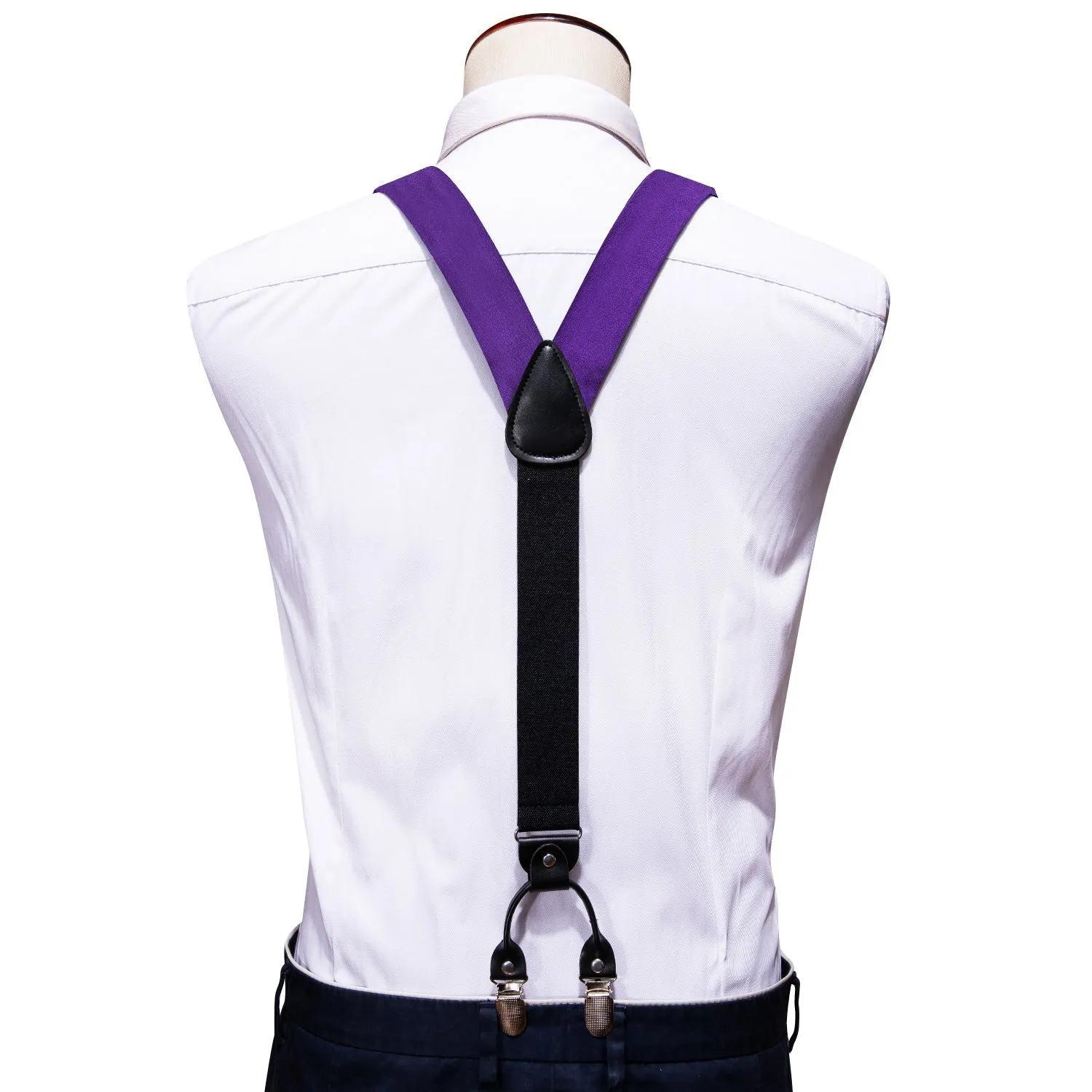 Dark Purple Solid Y Back Brace Clip-on Men's Suspender with Bow Tie Set sold by Ties2You product image thumbnail 5