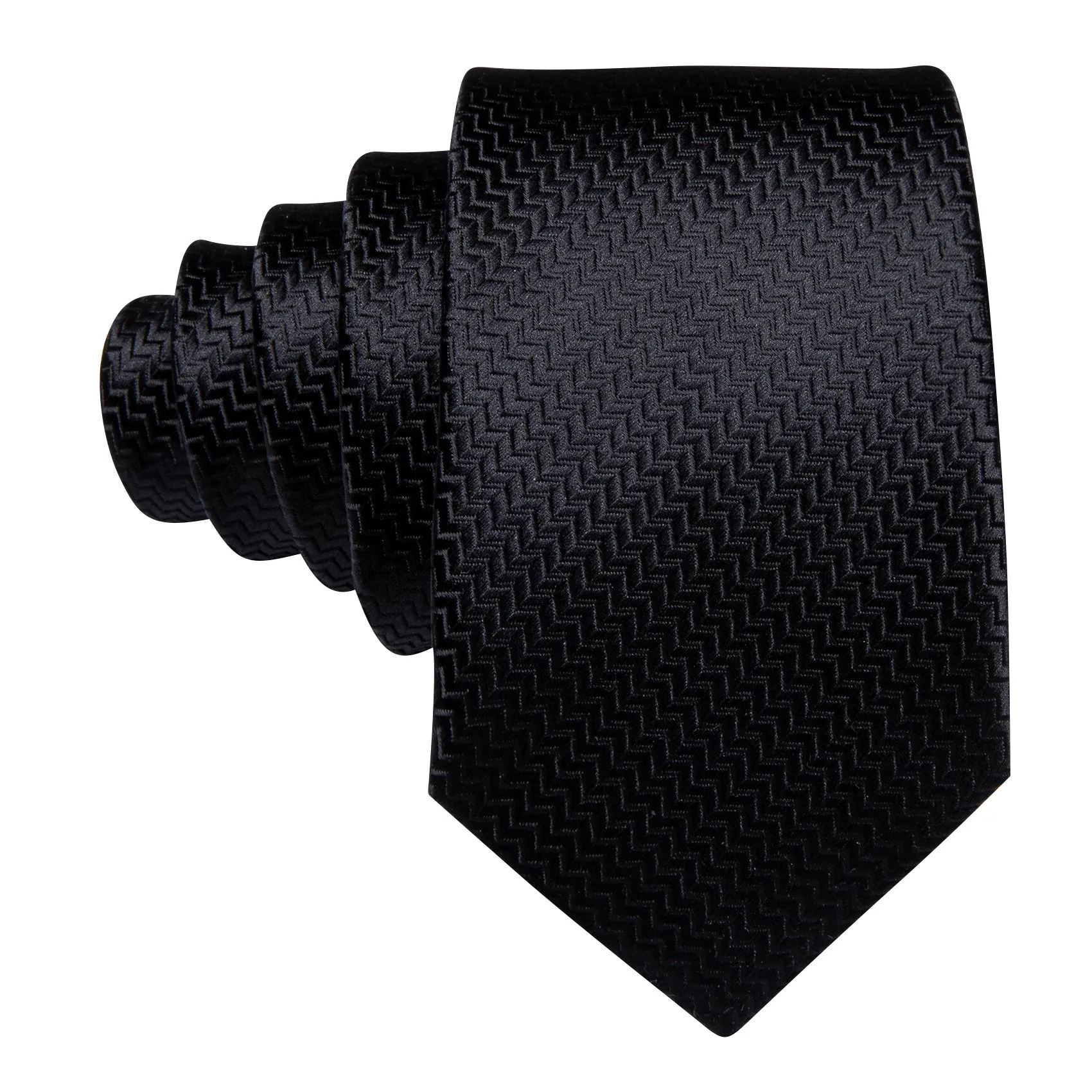 Pure Black Novelty Woven Men's 63 Inches Extra Length Tie Handkerchief Cufflinks Set sold by Ties2You product image thumbnail 3