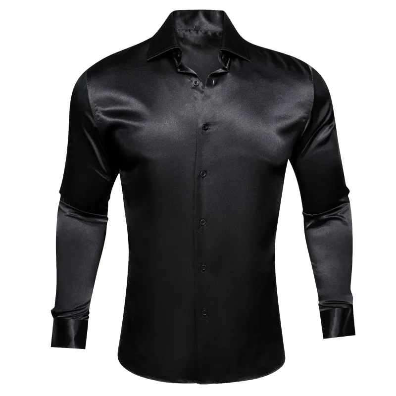 Ties2you Button Down Shirt Black Solid Silk Men's Long Sleeve Shirt Classic sold by Ties2You