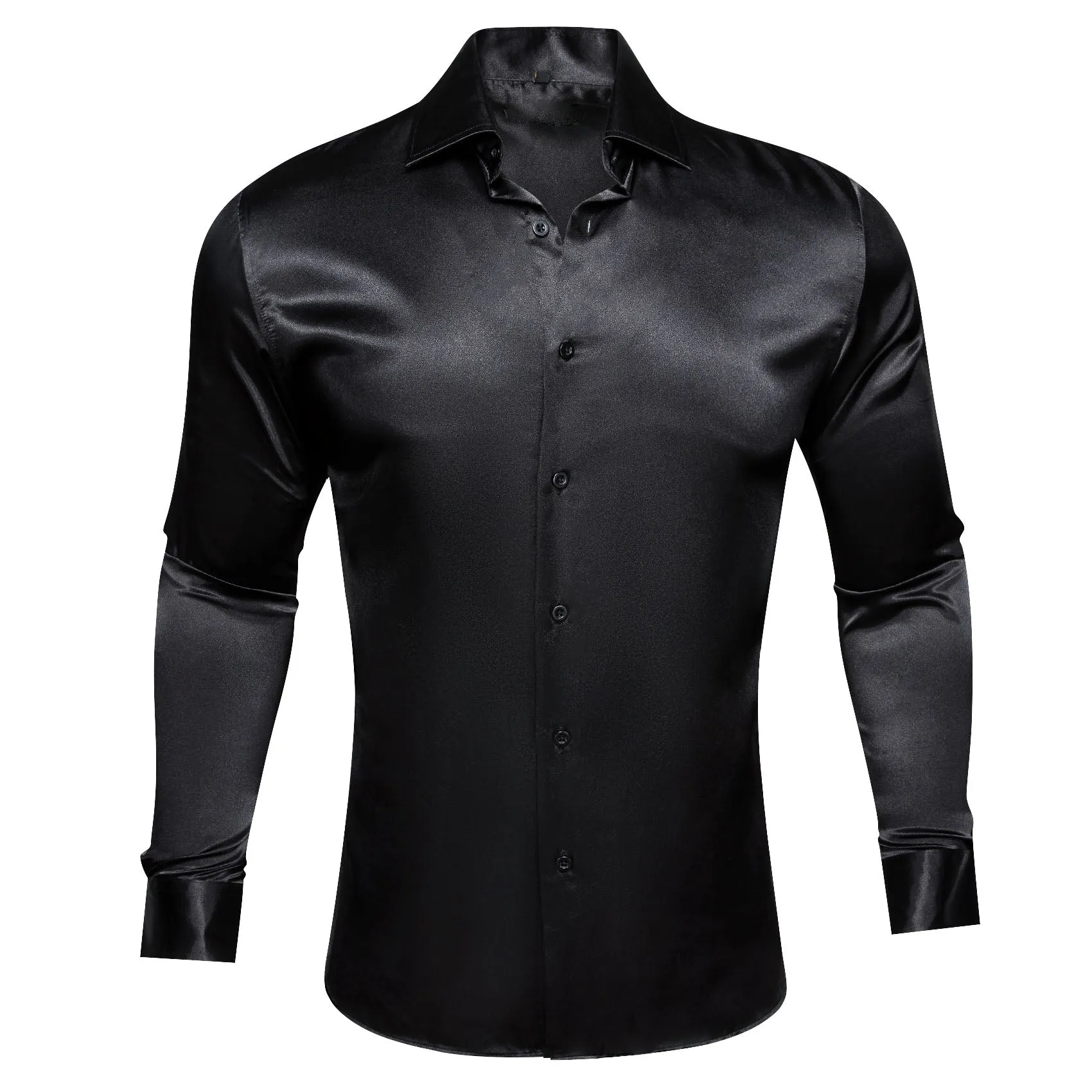 Ties2you Button Down Shirt Black Solid Silk Men's Long Sleeve Shirt Classic sold by Ties2You