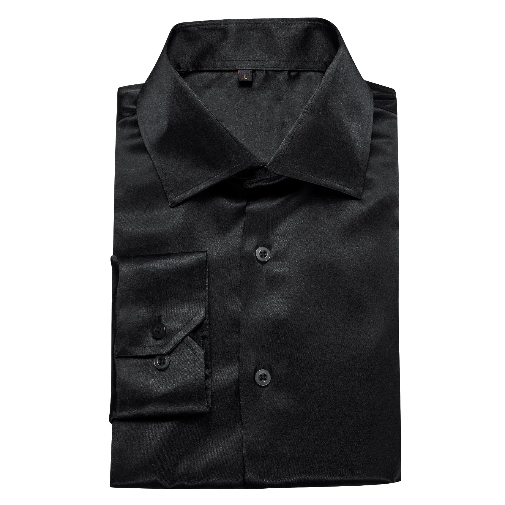 Ties2you Button Down Shirt Black Solid Silk Men's Long Sleeve Shirt Classic sold by Ties2You product image thumbnail 3