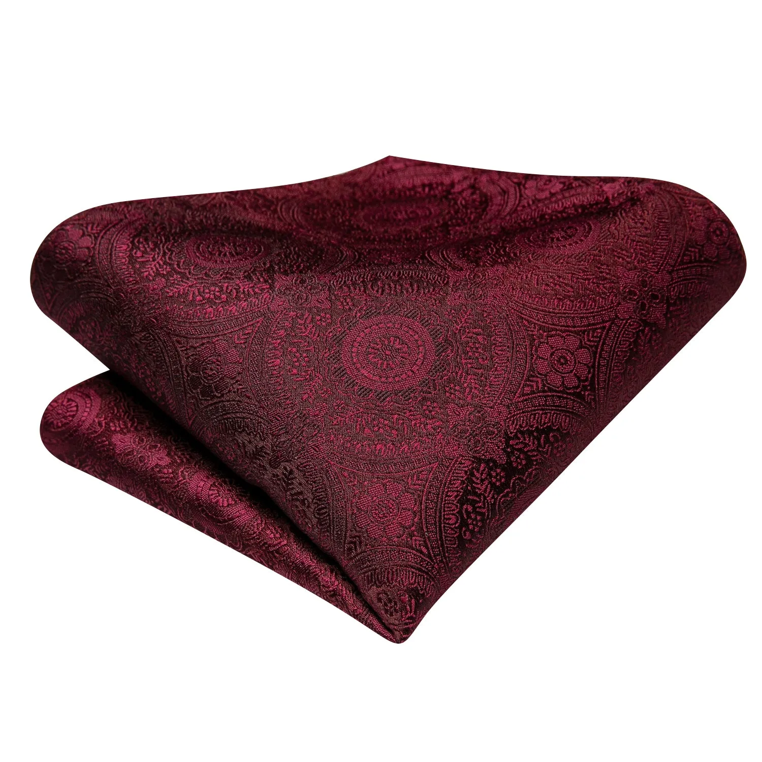 Men's Solid Wine Red Floral Necktie Pocket Square Cufflinks Set sold by Ties2You product image thumbnail 3