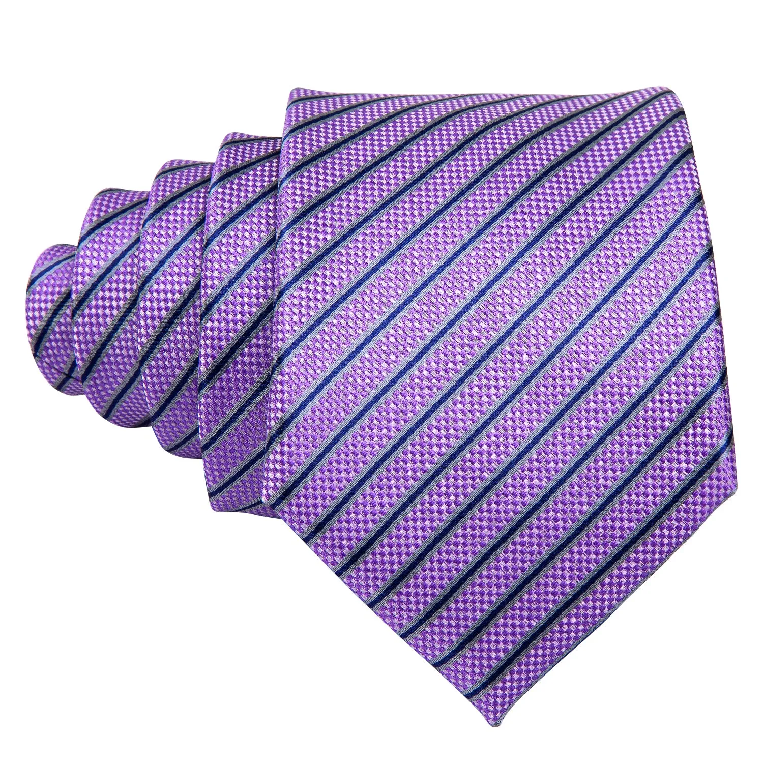 Purple Striped Men's Tie Pocket Square Cufflinks Set sold by Ties2You product image thumbnail 3