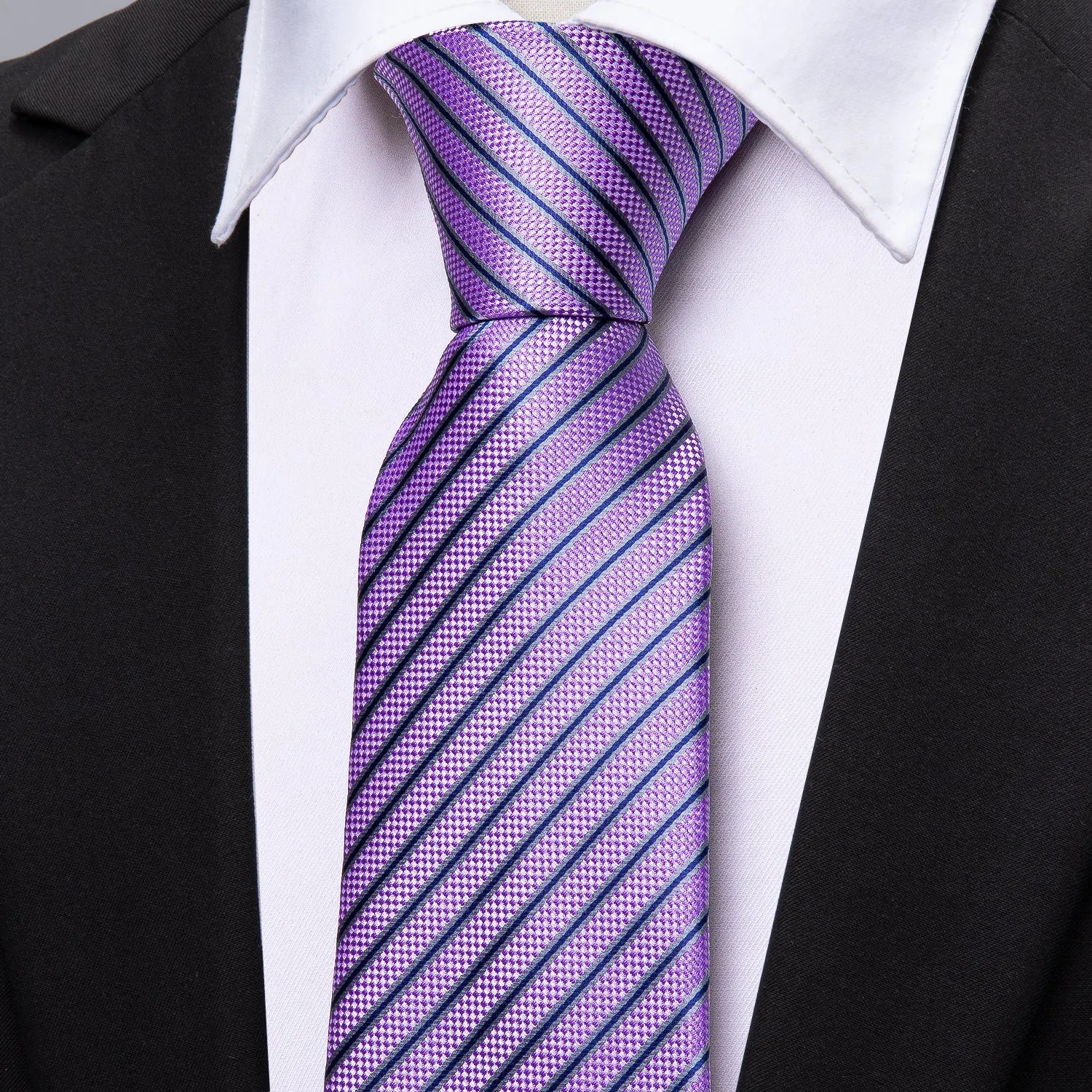 Purple Striped Men's Tie Pocket Square Cufflinks Set sold by Ties2You product image thumbnail 2