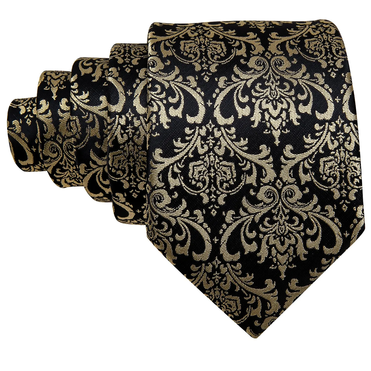 Black Champagne Floral Men's Tie Pocket Square Cufflinks Set sold by Ties2You product image thumbnail 2